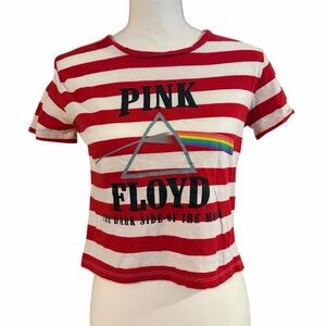 Pink Floyd The Dark Side Of The Moon Red & White Striped Baby Tee Crop Top